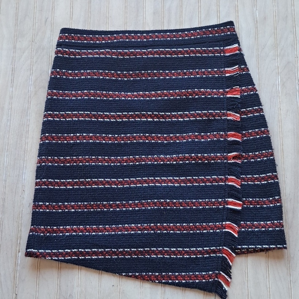 Andrew Marc NEW York High Waisted Symmetrical Striped Knit Fitted Mini Skirt